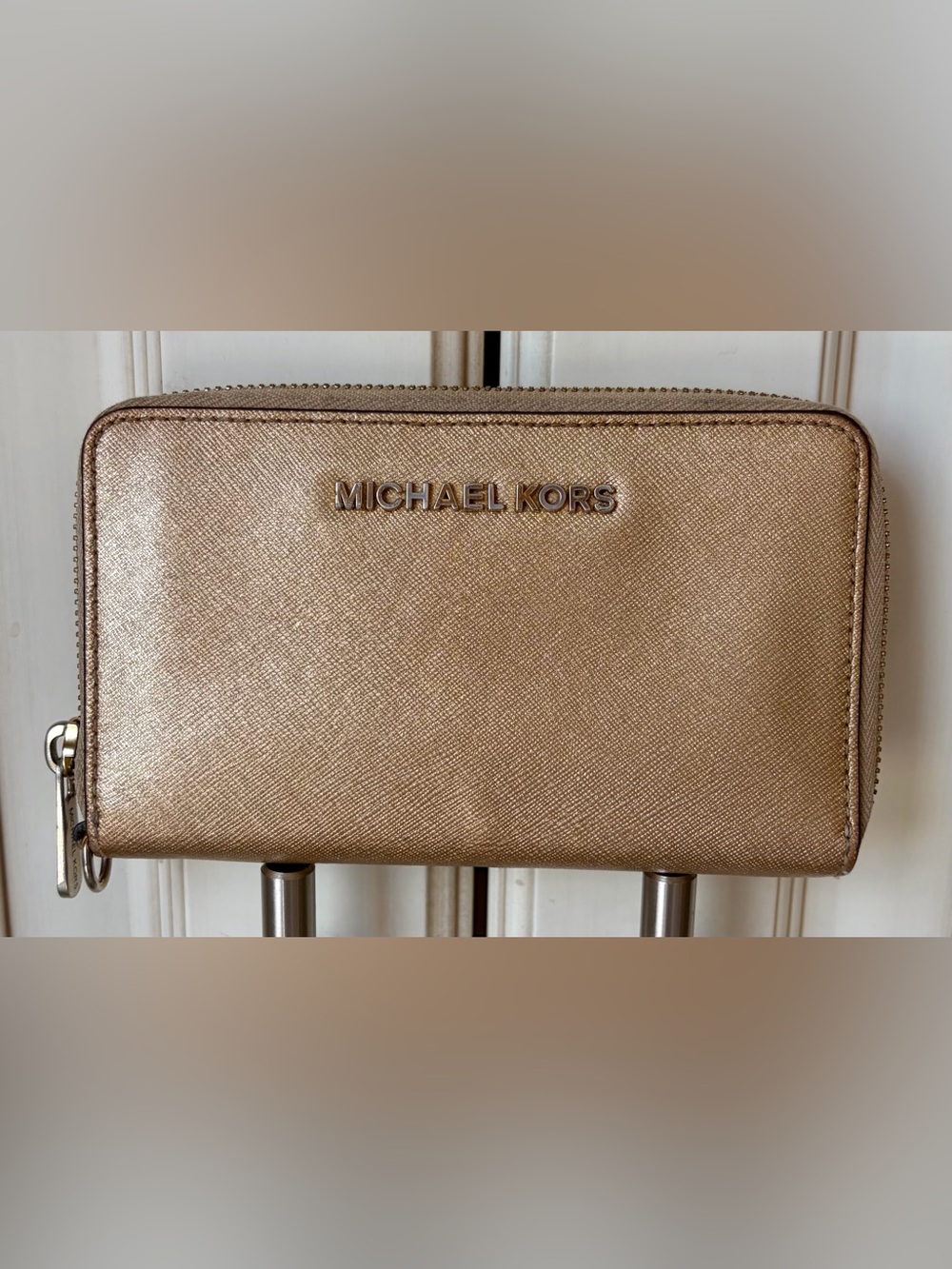 Michael Kors Gold Saffiano Zip Wallet.